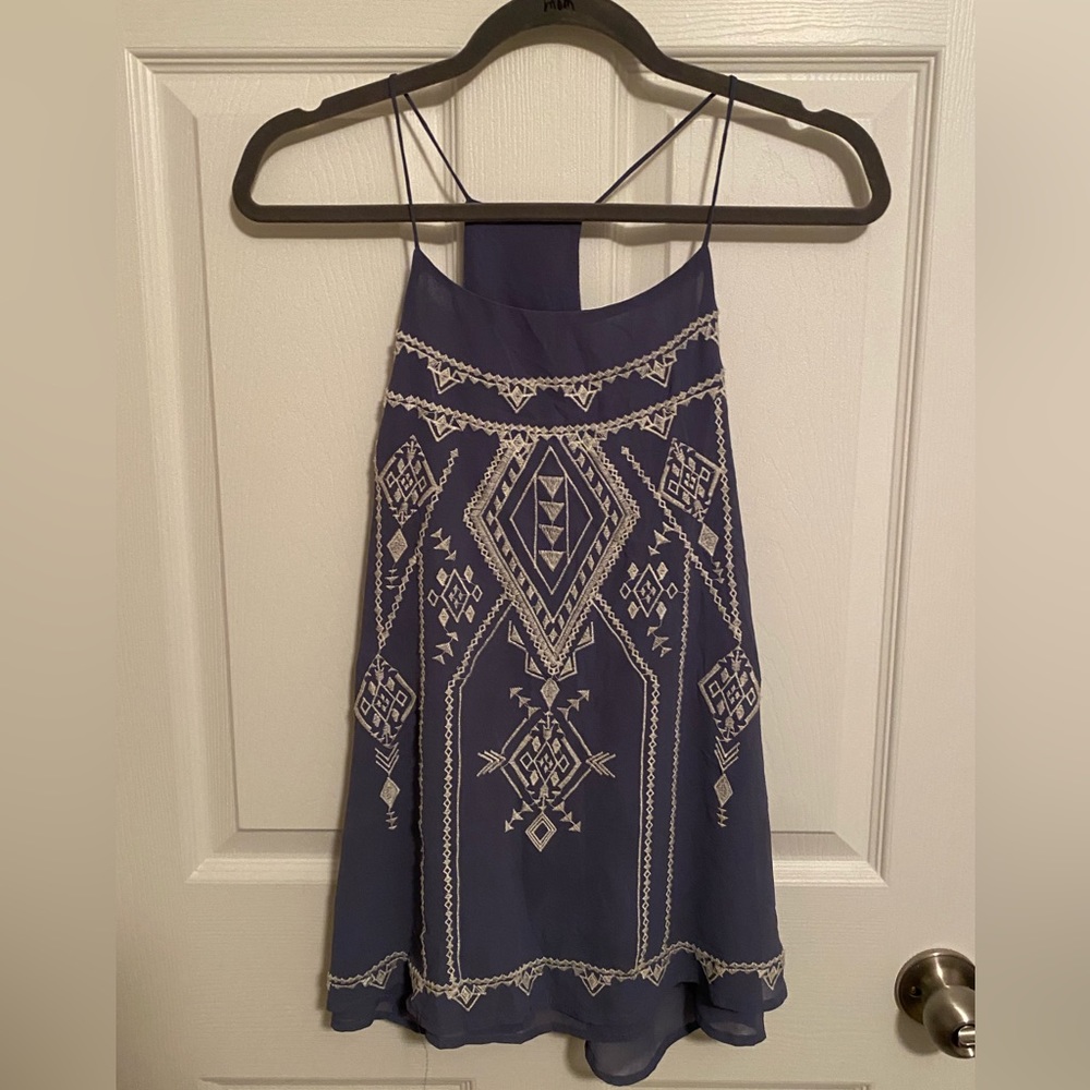 Blue Pepper periwinkle sleeveless blouse with Aztec design